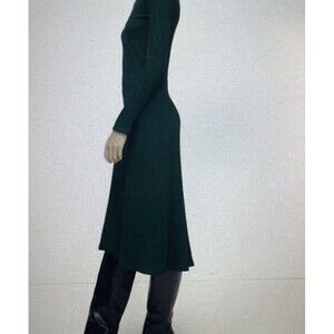 Zara Trafaluc  Ribbed Long Sleeve Midi Holiday Dress Size Large Forest Green
